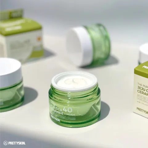 Kem Dưỡng Ẩm Rau Má Pretty Skin The Pure Jeju Cica 40 Ceramide Cream - Dưỡng Da Nhạy Cảm, Phục Hồi Da Sau Mụn, Chiết Xuất Từ Jeju