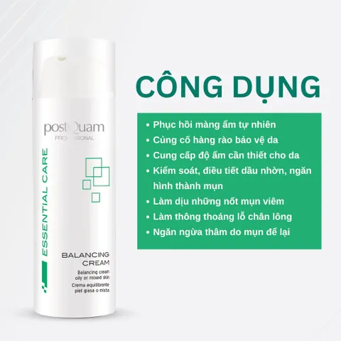 Kem Dưỡng Giảm Mụn Kiềm Dầu PostQUAM Balancing Cream - Dưỡng Ẩm, Cân Bằng Dầu, Làn Da Mịn Màng, 50ml