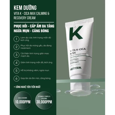 Kem Dưỡng Phục Hồi Da Pretty Skin Vita K-Cica Max - Kem Dưỡng Ẩm Chống Kích Ứng, Giúp Da Căng Mướt, Phục Hồi Da Nhạy Cảm 60ml