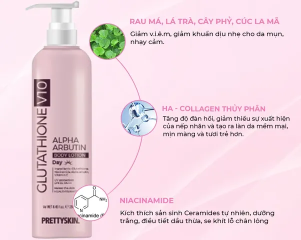 Kem Dưỡng Thể Chống Nắng Trắng Da Ngày Prettyskin Glutathione V10 & Alpha Arbutin 250ml - Làm Sáng Da, Giảm Nám, Bảo Vệ Da Chống UVA, UVB