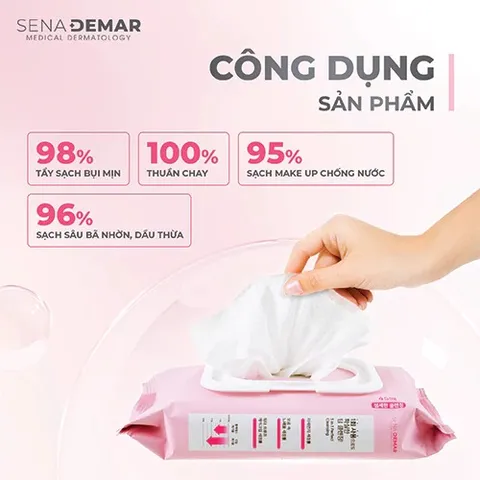 Khăn Tẩy Trang Sena Demar Make-Up - Khăn Ướt Tẩy Trang Sạch Sâu, Dưỡng Da 45 Miếng Chống Nước, Phù Hợp Mọi Loại Da