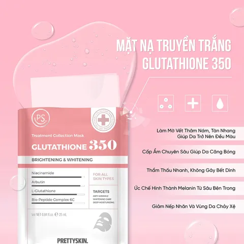 Mặt nạ Pretty Skin Glutathione 350 - Dưỡng trắng, làm đều màu da, cấp ẩm, chống lão hóa, phù hợp mọi loại da