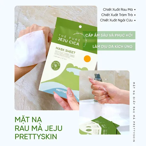 Mặt Nạ Rau Má Pretty Skin The Pure Jeju Cica - Giúp Làm Dịu và Cấp Ẩm Da, Hộp 10 Miếng 25ml, Phù Hợp Với Da Nhạy Cảm