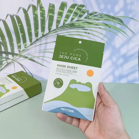 Mặt Nạ Rau Má Pretty Skin The Pure Jeju Cica - Giúp Làm Dịu và Cấp Ẩm Da, Hộp 10 Miếng 25ml, Phù Hợp Với Da Nhạy Cảm