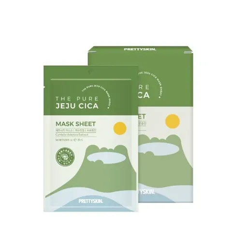 Mặt Nạ Rau Má Pretty Skin The Pure Jeju Cica - Giúp Làm Dịu và Cấp Ẩm Da, Hộp 10 Miếng 25ml, Phù Hợp Với Da Nhạy Cảm
