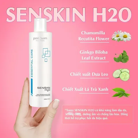 Nước Cân Bằng PostQuam Essential Care Senskin H2O 250ml - Toner Dành Cho Da Thường, Nhạy Cảm, Cấp Ẩm và Làm Dịu Da