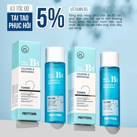 Nước Hoa Hồng Cấp Ẩm Pretty Skin Multi Hydra B5 - Phục Hồi, Làm Dịu Da Nhạy Cảm, Dưỡng Ẩm Tối Ưu 205ml