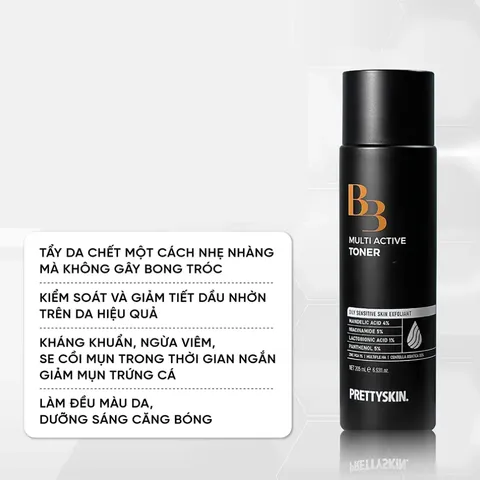 Nước Hoa Hồng Cho Da Dầu Pretty Skin B3 Multi Active - Cân Bằng Da, Kiểm Soát Dầu Nhờn, Làm Sạch Tế Bào Chết, Dưỡng Sáng Da 250ml