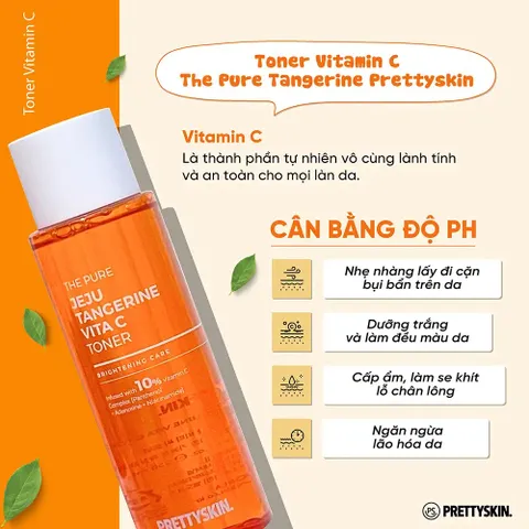 Nước Hoa Hồng Pretty Skin Vita C - Toner Dưỡng Da Chiết Xuất Quýt Jeju, Làm Sáng Da, Cân Bằng Ẩm, 250ml