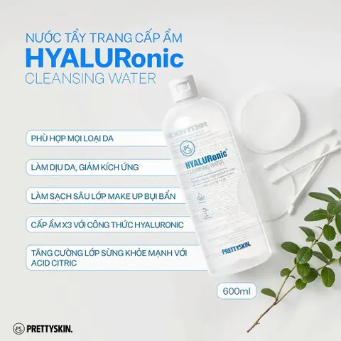 Nước Tẩy Trang Pretty Skin HyaluRonic Cleansing Water 600ml - Dưỡng Ẩm & Làm Sạch Dịu Nhẹ, Phù Hợp Với Da Nhạy Cảm từ Hàn Quốc