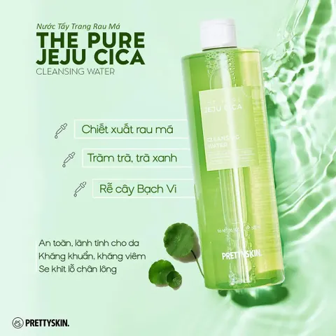 Nước Tẩy Trang Rau Má Pretty Skin The Pure Jeju Cica - Làm Sạch Nhẹ Nhàng, Dịu Da Nhạy Cảm, 500ml