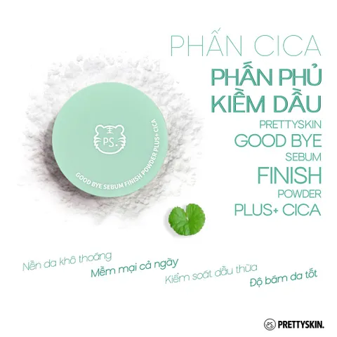 Phấn Bột Kiềm Dầu Pretty Skin Good Bye Sebum Finish Powder Plus+ Cica - Giữ lớp trang điểm mịn lì và kiểm soát dầu hiệu quả cho da nhạy cảm