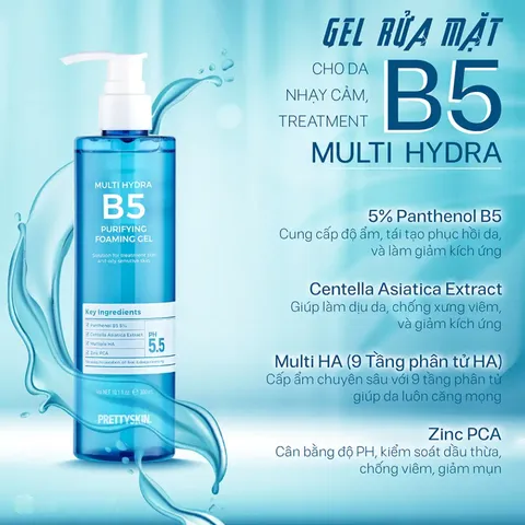 Sữa Rửa Mặt Pretty Skin Multi Hydra B5 300ml - Gel Rửa Mặt Làm Sạch Sản Phẩm Chăm Sóc Da Thích Hợp Mọi Loại Da