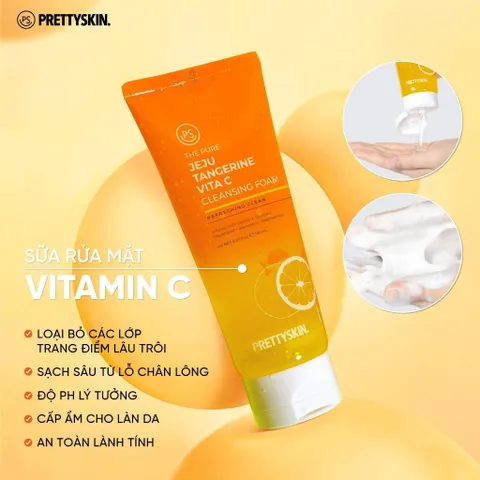 Sữa Rửa Mặt Vitamin C Sáng Da Prettyskin The Pure Jeju Tangerine 150ml - Gel Tạo Bọt Dưỡng Ẩm Cho Da Mềm Mại Ở Từng Lớp Da