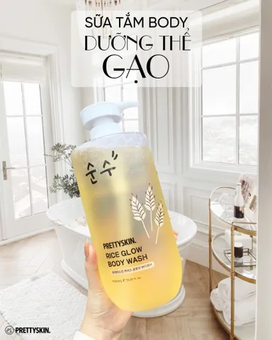 Sữa Tắm Dưỡng Ẩm Chiết Xuất Gạo Prettyskin Rice Glow 1000ml - Làm Sạch, Cung Cấp Độ Ẩm, Phù Hợp Với Mọi Loại Da, Hương Thơm Tự Nhiên