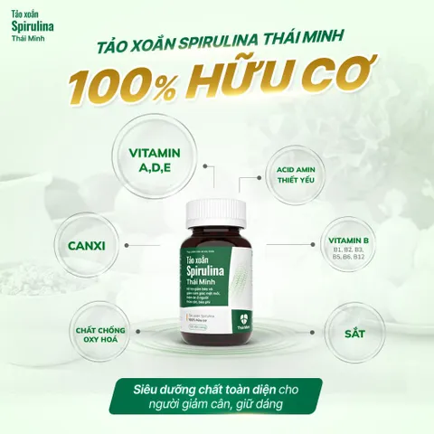 Tảo xoắn Spirulina hữu cơ Thái Minh - Hỗ trợ giảm cân, kiểm soát cân nặng hiệu quả, sản phẩm dinh dưỡng tự nhiên dành cho người ăn kiêng