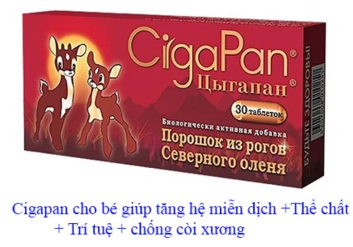 Viên Nhung Hươu Cigapan Nga cho Trẻ Nhỏ - Hỗ Trợ Miễn Dịch, Phát Triển Chiều Cao, Chống Còi Xương - Hộp 30 Viên