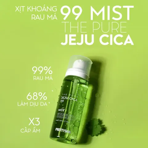 Xịt Khoáng Rau Má Prettyskin The Pure Jeju Cica 99 Mist - Giải Pháp Làm Dịu Da Nhạy Cảm Và Cấp Ẩm Hàng Ngày