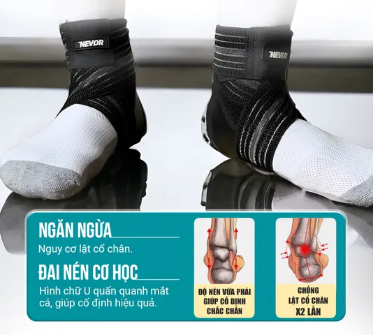 Băng Cuốn Hỗ Trợ Bảo Vệ Cổ Chân Nevor BQCC04 - Dụng Cụ Thể Thao Giúp Giảm Đau, Phục Hồi Sau Chấn Thương, Thiết Kế Thoáng Khí
