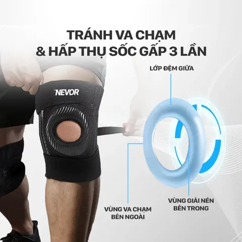 Bó Gối Thể Thao Nevor BDG14 - Đệm Silicone 4 Thanh Lò Xo, Hỗ Trợ Ổn Định Khớp Gối, Thoáng Khí, Dùng Cho Tất Cả Các Môn Thể Thao