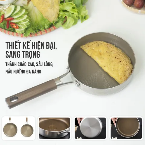 Chảo Chống Dính 3 Lớp Liền Khối Kalpen Titanium Dauer - Chịu Nhiệt, Dẫn Nhiệt Nhanh, Dễ Vệ Sinh, Kích Thước 20-28cm