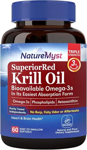 Dầu Nhuyễn Thể NatureMyst Antarctic Krill Oil 1000mg Omega-3, Astaxanthin & Phospholipids - Hỗ trợ Tim Mạch & Não Bộ, Lọ 60 Viên