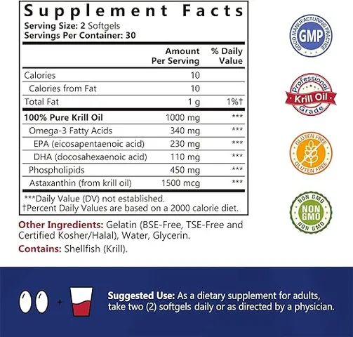 Dầu Nhuyễn Thể NatureMyst Antarctic Krill Oil 1000mg Omega-3, Astaxanthin & Phospholipids - Hỗ trợ Tim Mạch & Não Bộ, Lọ 60 Viên