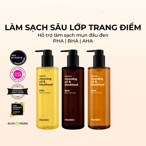Dầu Tẩy Trang Sạch Sâu Hanskin AHA/BHA/PHA 300ml - Tẩy Trang, Loại Bỏ Mụn Đầu Đen, Giúp Da Sạch Sâu và Mịn Màng