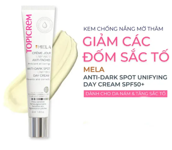 Kem Chống Nắng Topicrem Mela Anti-Dark Spot Unifying Day Cream SPF50+ - Bảo Vệ Da, Làm Mờ Đốm Nâu, Dưỡng Ẩm Hiệu Quả cho Da Nhạy Cảm