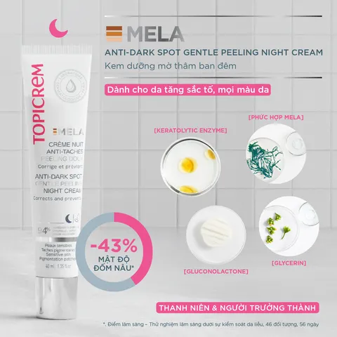 Kem Dưỡng Đêm Topicrem Mela - Chống Nám, Tàn Nhang, Làm Sáng Da, Peeling Nhẹ Nhàng, 40ml