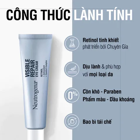 Kem Dưỡng Mắt Neutrogena Visible Repair Eye Cream Retinol 15g - Giúp Giảm Nếp Nhăn, Quầng Thâm, Bọng Mắt, Cho Da Mịn Màng, Săn Chắc