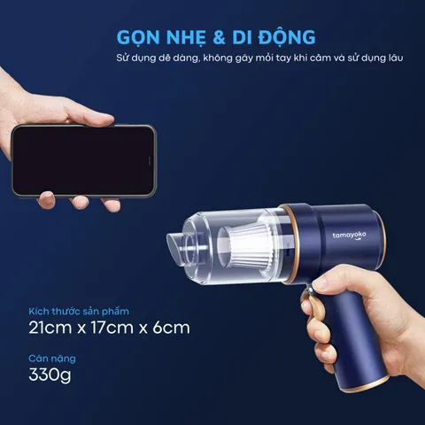 Máy Hút Bụi Cầm Tay Mini Không Dây Tamayoko TA-117 - Lực Hút 9000Pa, Tiện Lợi Vệ Sinh Ô Tô, Sofa, Bàn Phím, Đầu Lọc HEPA