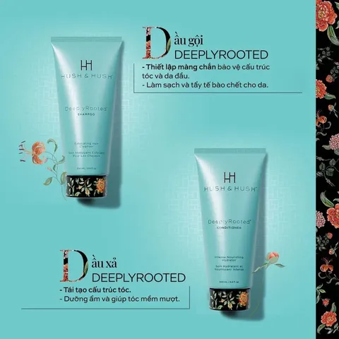 Bộ dầu gội xả Hush & Hush Deeply Rooted - Chăm sóc tóc khỏe mạnh, ngăn rụng tóc, cho tóc bóng mượt từ gốc đến ngọn - Hàng nhập khẩu Mỹ