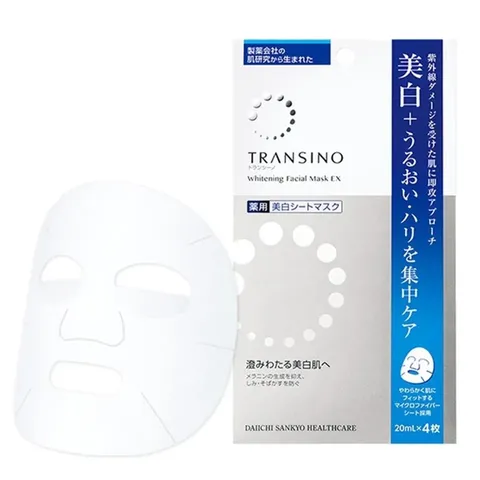 Mặt Nạ Dưỡng Trắng Da Transino Whitening Facial Mask - Tinh Chất Vitamin C và M-Tran.examic - Phù Hợp Mọi Loại Da, 4 Miếng 20ml