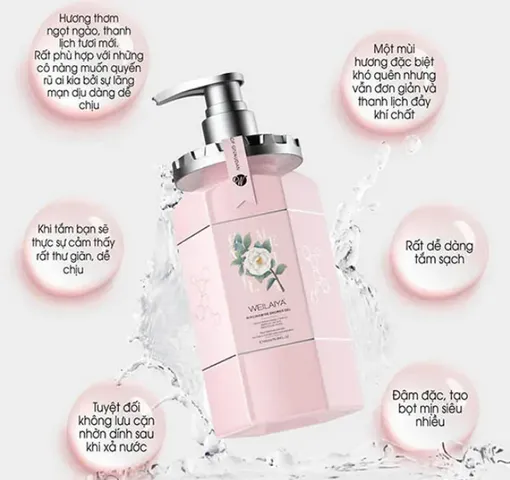Sữa Tắm Trắng Da Hoa Trà Weilaiya Niacinamide 450ml - Gel Dịu Nhẹ, Làm Sáng Da, Mờ Vết Thâm, Hương Thơm Thư Giãn