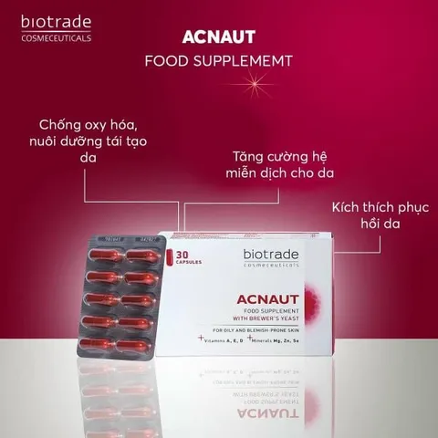 Viên Uống Trị Mụn Biotrade Acnaut - Thực Phẩm Bổ Sung Chăm Sóc Da Dầu, Làm Sạch Da, Phục Hồi, 30 Viên