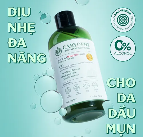 Nước Hoa Hồng Caryophy Portulaca Toner Không Cồn 300ml - Dành Cho Da Dầu Mụn, Lành Tính, Dịu Nhẹ, Cân Bằng Da