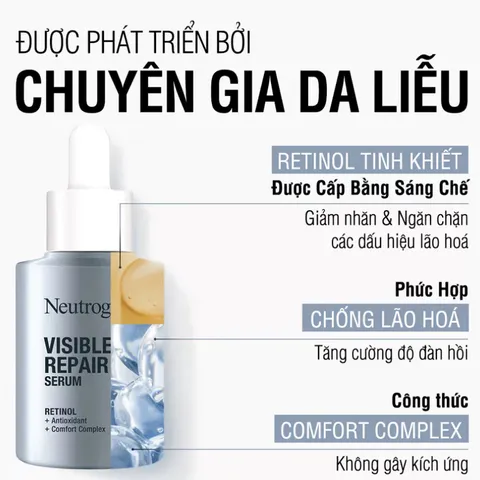 Serum Dưỡng Da Neutrogena Visible Repair Retinol 30ml - Tinh Chất Trẻ Hóa Da, Giảm Nếp Nhăn, Cải Thiện Độ Đàn Hồi Da