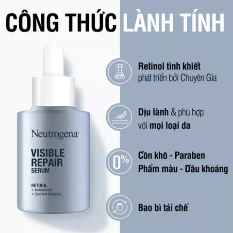 Serum Dưỡng Da Neutrogena Visible Repair Retinol 30ml - Tinh Chất Trẻ Hóa Da, Giảm Nếp Nhăn, Cải Thiện Độ Đàn Hồi Da