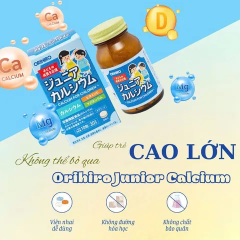 Viên nhai canxi Orihiro Junior Calcium - Hỗ trợ tăng chiều cao cho trẻ em, bổ sung vitamin D và khoáng chất thiết yếu, hộp 300 viên