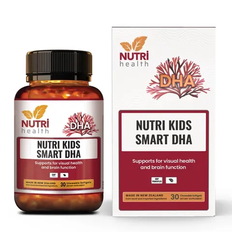 Viên uống DHA tảo biển Nutri Kids Smart DHA cho bé - Hỗ trợ phát triển não bộ và thị lực, không mùi, phù hợp trẻ nhỏ, lọ 30 viên