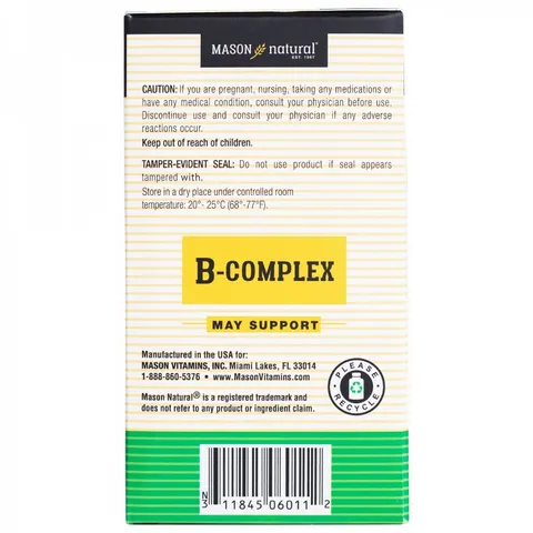 Viên Uống Mason Natural B-Complex Bổ Sung Vitamin Nhóm B - Hỗ Trợ Năng Lượng, Giảm Căng Thẳng, 100 Viên
