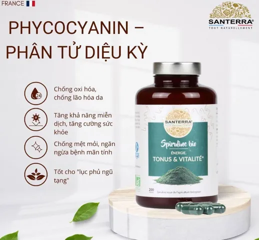 Viên Uống Tảo Xoắn Spiruline Santerra 200 Viên - Giàu Chất Xơ và Protein, Tốt Cho Sức Khỏe, Phù Hợp Người Ăn Chay