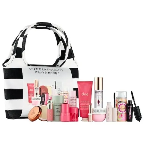 Bộ sản phẩm Sephora Favorites: What's In My Bag – Set Trang Điểm, Chăm Sóc Tóc & Cơ Thể - Bộ 12 Món Chất Lượng Cao, Mini Tote Thời Trang