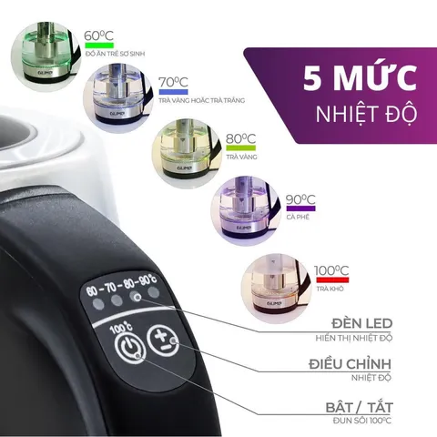 Ấm Siêu Tốc Gume GMEK-2202 - Điều Chỉnh 5 Mức Nhiệt Độ, Dung Tích 1.7L, Thiết Kế Sang Trọng, Thủy Tinh & Inox Cao Cấp
