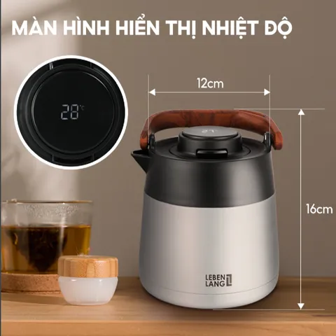 Bình Pha Trà Giữ Nhiệt Inox 304 Lõi Lọc Thông Minh Lebenlang LBL3031 - Giữ Nhiệt 6-8 Giờ, Màn Hình LED Hiển Thị Nhiệt Độ