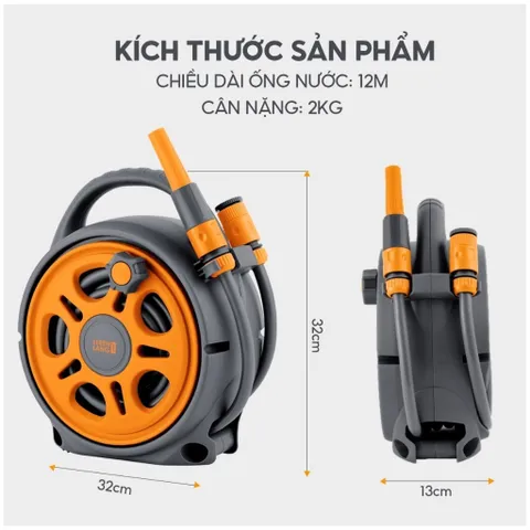 Bộ vòi rửa xe, tưới cây Lebenlang LBLB3368 - Dây rút 12m, thiết kế cuộn tự động với 6 chế độ phun tiện dụng