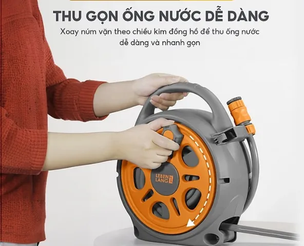 Bộ vòi rửa xe, tưới cây Lebenlang LBLB3368 - Dây rút 12m, thiết kế cuộn tự động với 6 chế độ phun tiện dụng