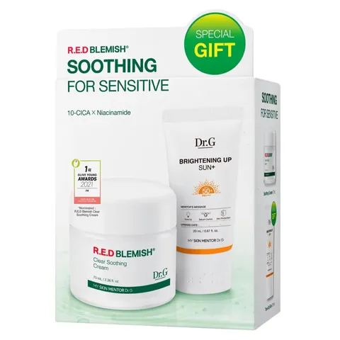 Combo Kem Dưỡng Dr.G R.E.D Blemish Clear Soothing Cream 70ml + Kem Chống Nắng Brightening Up Sun+ SPF50+ - Chăm Sóc Da Nhạy Cảm