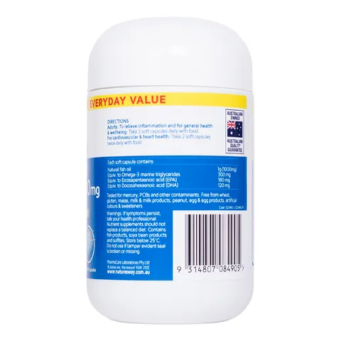 Dầu Cá Không Mùi Nature's Way Odourless Fish Oil 1000mg - Bổ Sung EPA, DHA Hỗ Trợ Sức Khỏe Mắt, Não Bộ, Tim Mạch - Viên Uống Dễ Uống